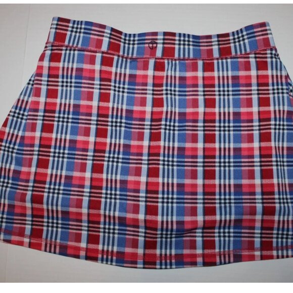 T by Talbots Plaid Skort Shorts Lined Golf Skirt L Petite Red Blue Black Flared - Picture 6 of 6